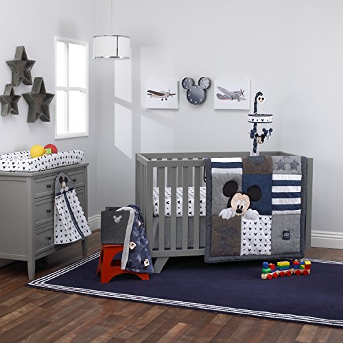 Image of Disney Mickey Mouse Hello World Star /Icon 100% Cotton Fitted Crib Sheet, Navy, White