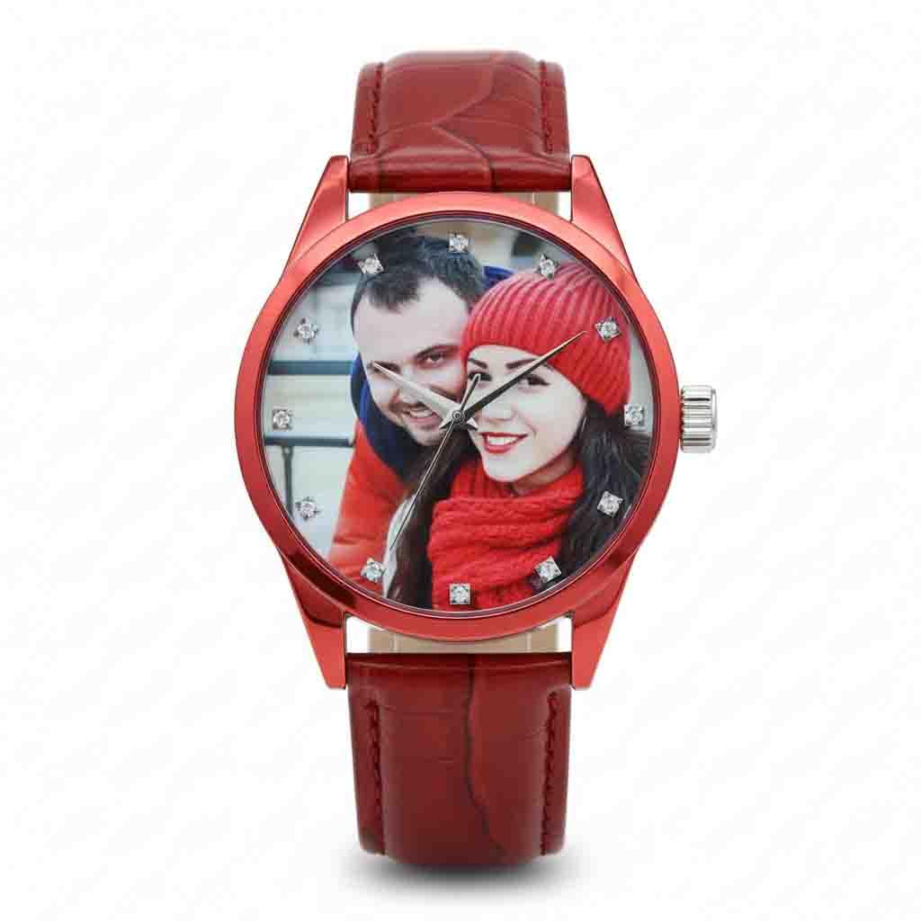 Reloj de pulsera con foto personalizado, hecho de material de aleación y correa de cuero. Tiene función impermeable. Adecuado como regalo para tu novio o padre.