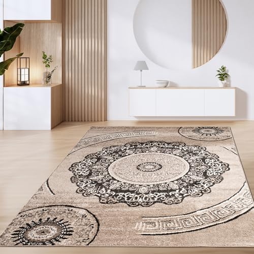 Paco Home Teppich Wohnzimmer Kurzflor Vintage Geometrische Moderne Muster Braun Beige, Grösse:160x220 cm, Farbe:Braun 8