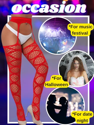 Image of Kaei&Shi Womens Thigh High Fishnet Garter Stockings Rave Party