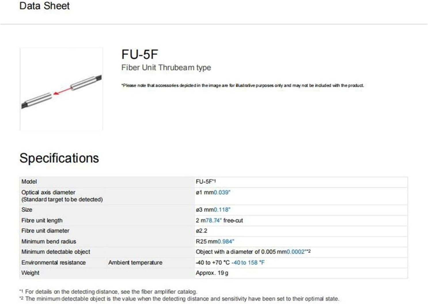 FU-5F 3MM Diameter Reflective Fiber Optic Sensor