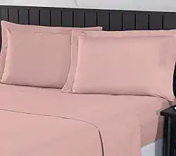 Jogo de Cama 400 Fios Percal Com Lençol de Cima e Aba Americana, Antiácaro, Anti-pilling com Toque Macio Elástico Hotel - (Rose,Queen)