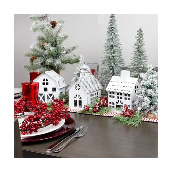   AuldHome-Design-Farmhouse-Christmas-Village-Collection-2-wChurch-Barn-and-School-Set-of-3-White-Candle-Lantern-Decorative-Christmas-Town-Display