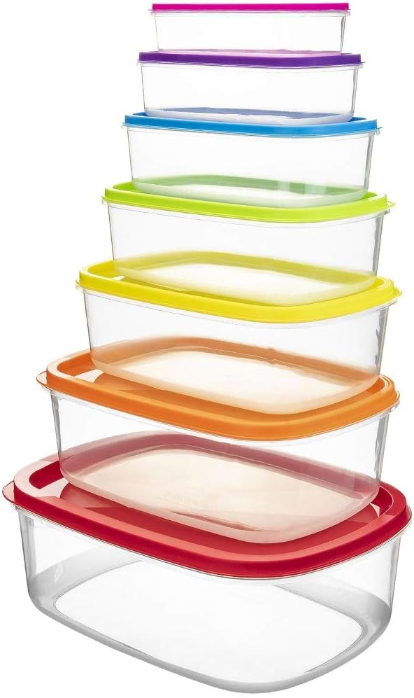 Southern HomewaresColorful Holders w/Snap-On Lids Rectangle Food Storage Containers, Set of 7, Rectagle 7-Set, Assorted