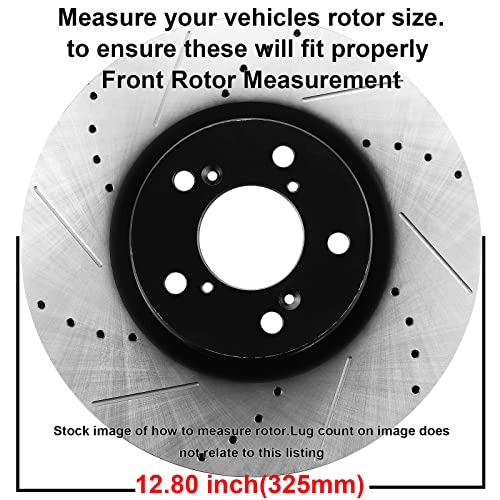 Image of MotorbyMotor 325mm Front Brake Kit Rotors and Brake Pads Fits for Buick Enclave, Chevy Traverse, GMC Acadia (Limited), Saturn Outlook Drilled & Slotted Disc Brake Rotor & Ceramic Pad 55150, 120.66069