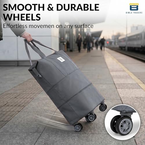 Image of Btag Travel Duffle Bag with Wheels | Convertible Handbag, Trolley & Shoulder Luggage for Clothes | Space-Saving Foldable Travel Companion | Expandable & Waterproof Traveling Bag for Unisex (Grey)