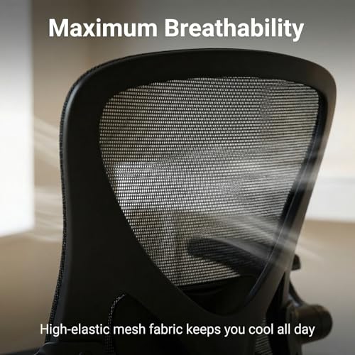 Image of Office Chair, Comfy Desk Chair with High Back Breathable Mesh | 350LBS Capacity Ergonomic Office Chair with Adjustable Lumbar Support & Flip-Up Armrests for Home Offices, Study, Gaming