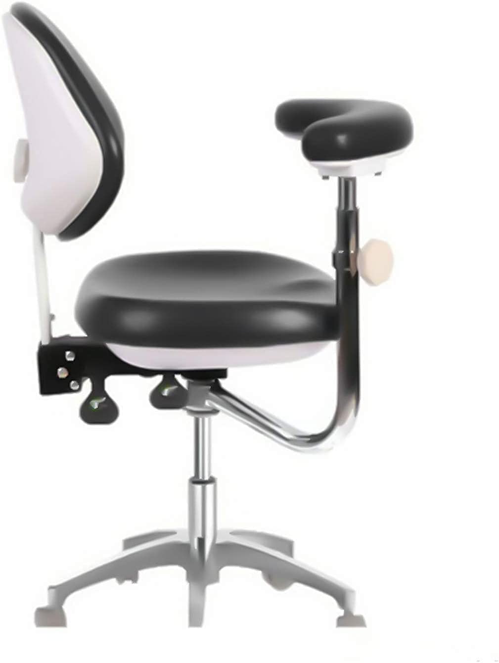 DOC.ROYAL Black Dental Adjustable Doctor's Stool Assistant Chair+360 Degree Rotation Armrest PU Lether