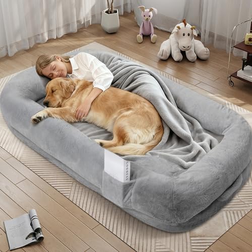 Murago Human Dog Bed for Adults, 43 x 10 x 71 Long Human Size Dog Bed, Removable Cover, Washable, Waterproof, Orthopedic Design Light Grey
