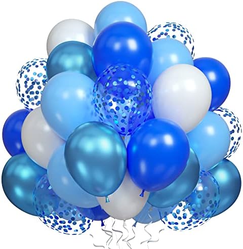 Blue Macaron Balloons, 30 Pcs Latex Macaron blue Balloons, Metallic Light Blue Balloons, Sliver Balloons Set with Ribbon for Birthday Party Decorations, Party Supplies, Baby Shower