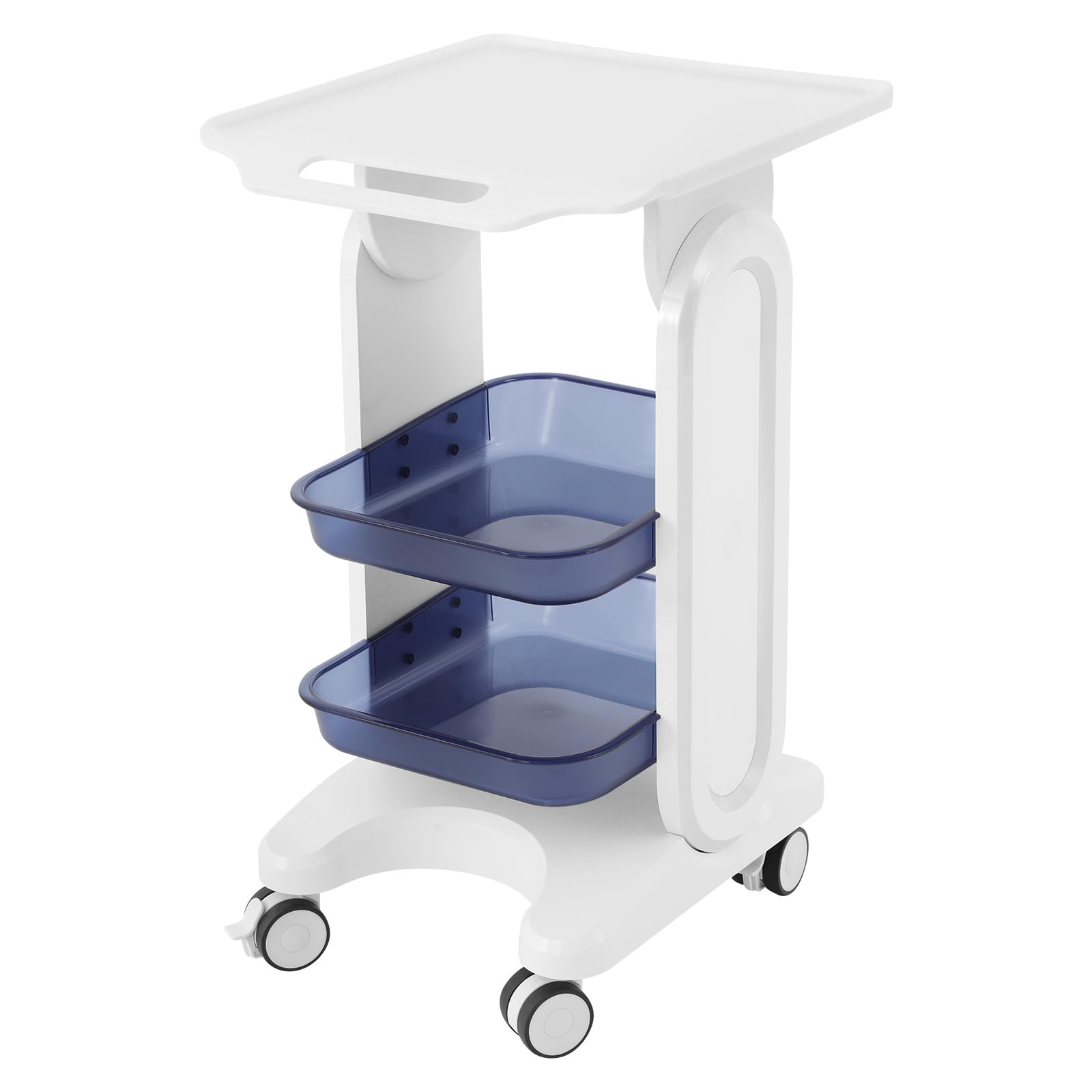 Cochecito de laboratorio con 2 bandejas y estante superior, carrito de salón de 60 kg, carro médico para laboratorio, clínica, hospital, salón, color blanco