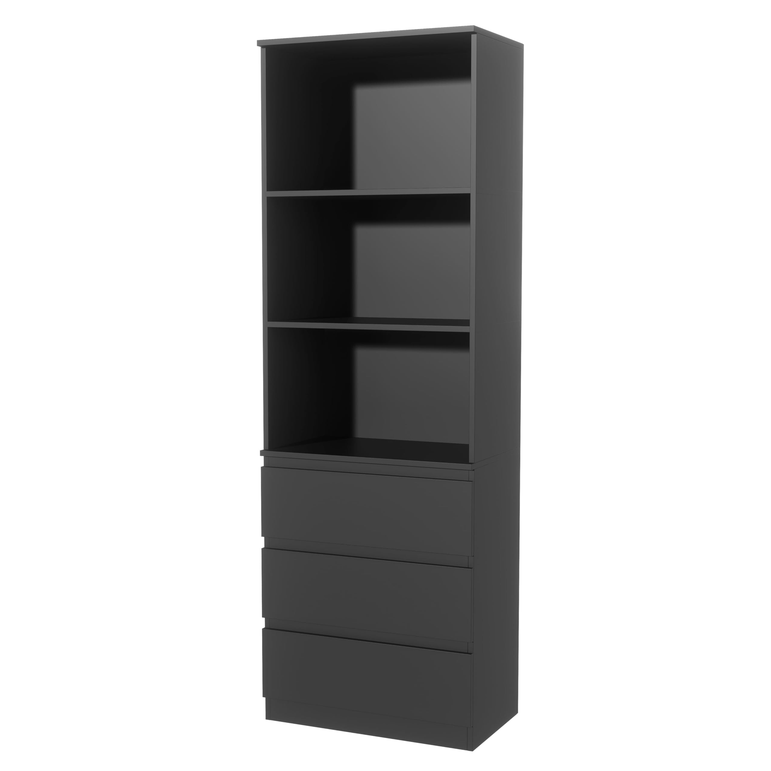 Nera Tall Wooden Bookcase with Shelving and Drawers Standing Shelf for Office Living Room Storage Organiser (Black)