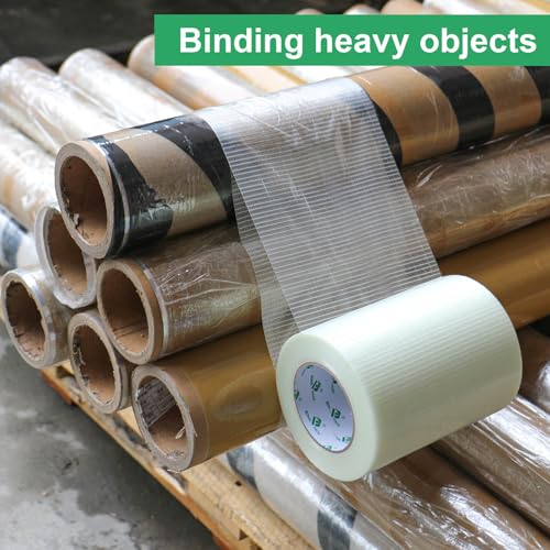 Image of BOMEI PACK Wide Fiber Reinforced Packing Tape 8 inch, Clear Heavy Duty Bi Directional Fiberglass Filament Strapping Tape 8Inch x 55yds 6.7Mil