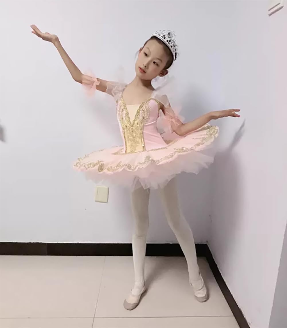 Mädchen Tutu Kleid Bühnenkostüm für Schwanensee Tänzerinnen Ballettkleid für Mädchen Prinzessinnenkleid Trainingskleid für Aufführungen(120cm)