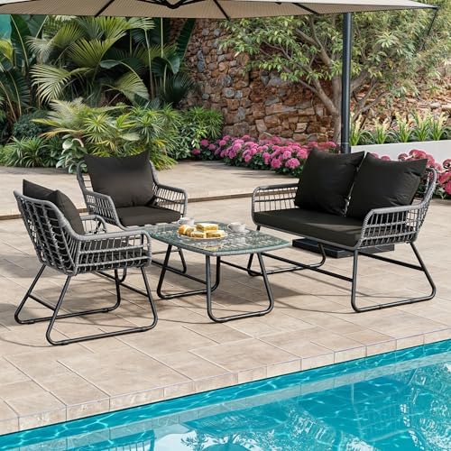DWVO 4-Piece Outdoor Patio Furniture Set, All-Weather PE Wicker R...