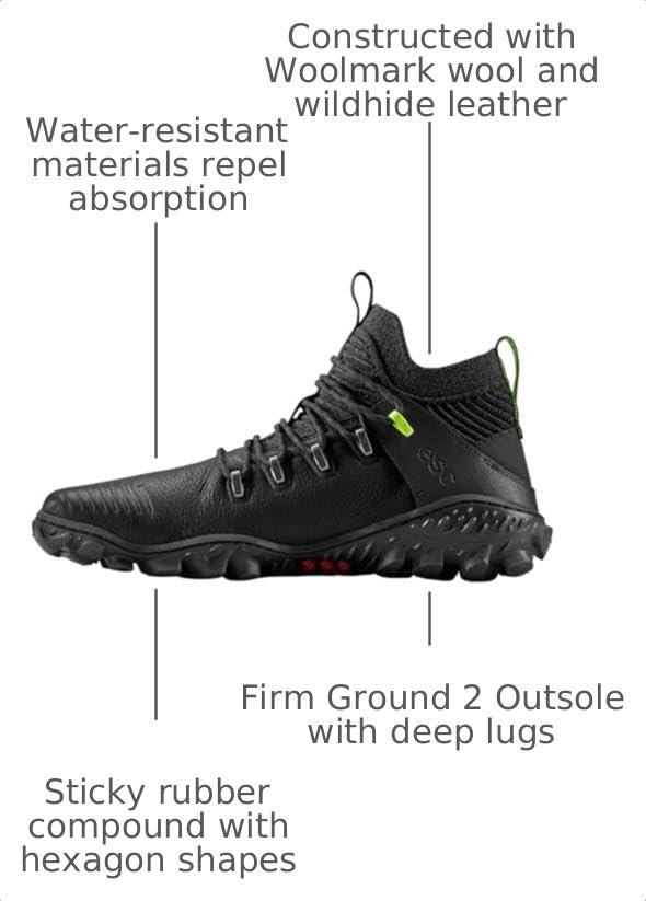 Image of Vivobarefoot Magna Forest ESG, Womens Leather And Wool Hiking Trainers With Barefoot Sole