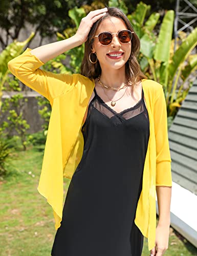 Image of Aiboria Womens 3 /4 Sleeve Shrug Sheer Mesh Bolero Tie Front Cropped Cardigan S-XXL