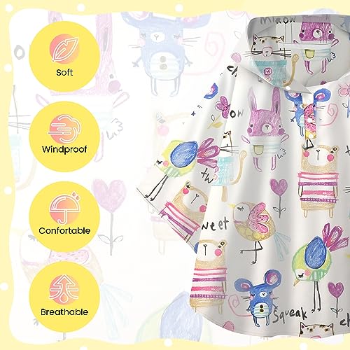 Image of LAMA Kid's Rain Poncho with Hooded, Reusable Waterproof Girl Rain Jacket, Lightweight Boy Girl Cute Rain Poncho for 3-7 Year