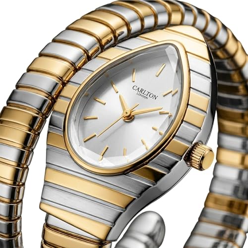 Image of Carlton London Embrace Analog Watch for Women, Snake Design Bracelet, 34.5 mm Dial, Quartz Movement, 30M Water Resistant