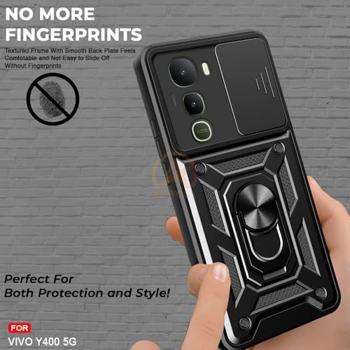Image of Armor Bumper Back Cover Case for Vivo Y400 5G Rotating Camera Cover, Ring Holder & Kickstand | Heavy Duty & 360 Degree Protection Vivo Y400 5G Back Cover (Black)
