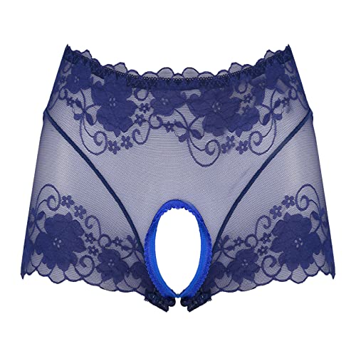 Doomiva Women Adult Summer Floral Lace Boyshorts Ultra Thin Boxer Shorts Sexy Underwear Undershorts 2# Blue Large #TOP1