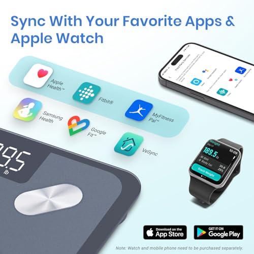 Image of Etekcity Smart Scale for Body Weight and Fat Percentage, Digital Bathroom Accurate Weighing Machine for People's BMI Muscle, Bluetooth Electronic Body Composition Monitor Syncs with App, 400lb