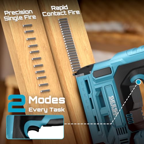 SEESII 18V Cordless Brad Nailer and Stapler 2-in-1 Kit, 18-Gauge Electric Nail Gun with 2×2.0Ah Batteries, Charger & 1000pcs Nails, Adjustable Depth for Woodworking, Upholstery, DIY Projects - Image 3