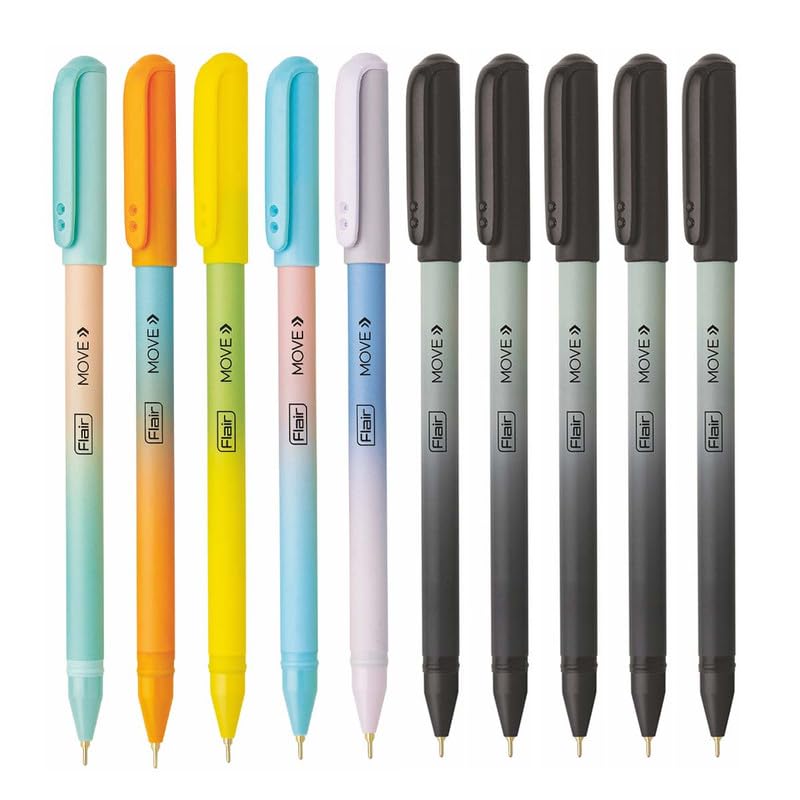 FLAIR Move Fine Tip Ball Pen | Minimalistic & Aesthetic Matt Finish Pastel Body Colors | Effortless Writing With Sleek Clip Design | Blue & Black Ink, Pack Of 20