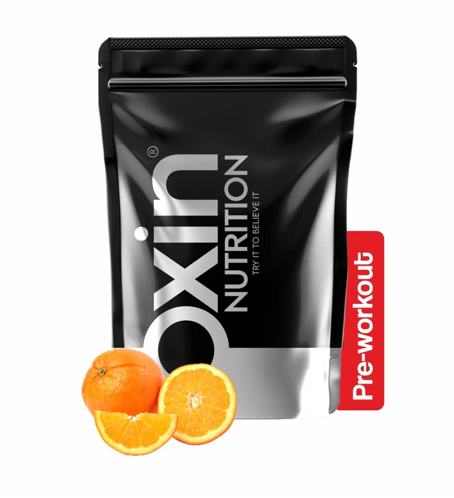 Oxin NutritionPre Workout 3X Caffeinated Punch with Vitamin C - Preworkout Drink - Zero Sugar - Pre Workout Natural - Preworkout Supplements Powder 250g (Tropical Orange)