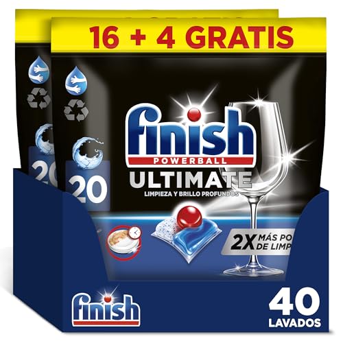 Finish Powerball Ultimate All in 1 Pastillas para el Lavavajillas, Eficaz contra Manchas Resecas, 2 x 20 Pastillas (40 Total)