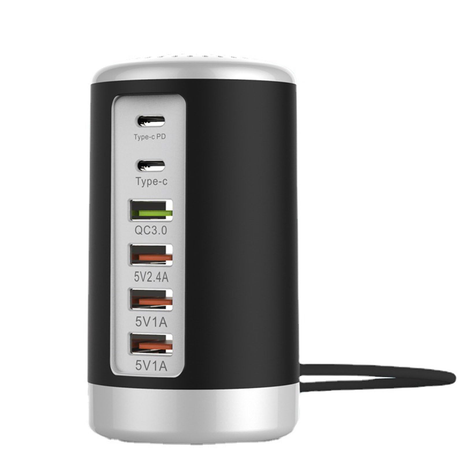 Cargador de 65 W, compatible con cargador multipuerto de 5 V 1 A 2 A 2.A, cargador multipuerto de carga rápida tipo C, teléfono móvil multiusos, pared de escritorio para el hogar,Black