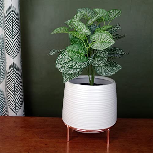 Leaf Indoor Cachepot Planters, White Ceramic Gold Stand, 18cm - Image 3