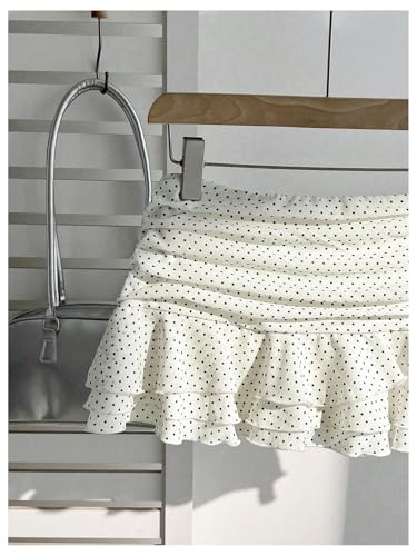 Verdusa Women's Polka Dots Tiered Layered Ruffle Skirt Y2K Ruched Mini Skirts3