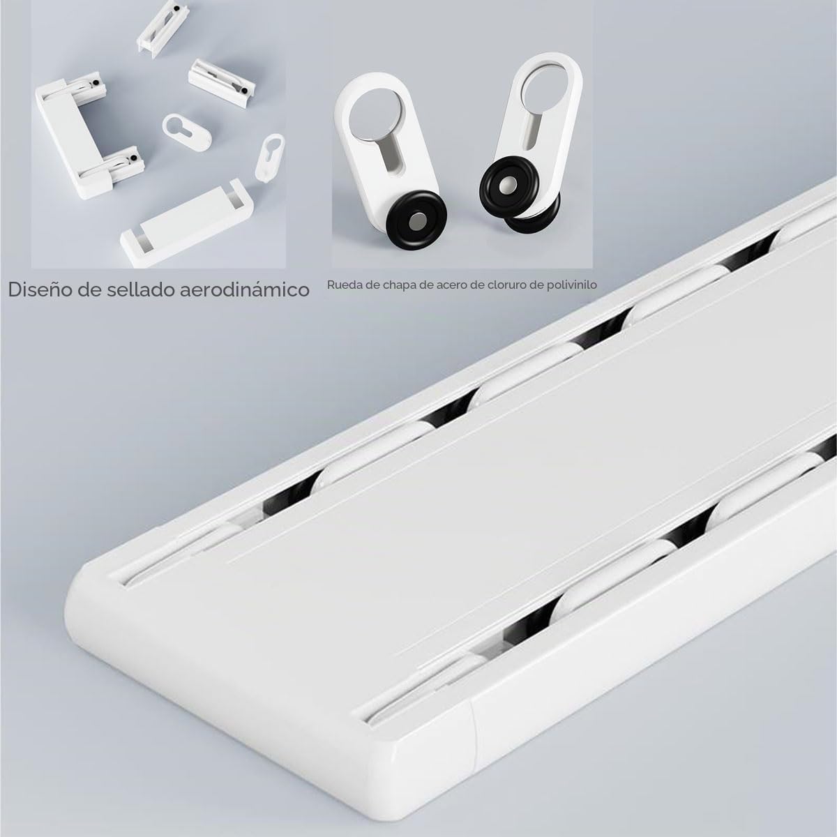 Riel de cortina doble, kit de riel de techo silencioso y resistente para sala de estar y baño, solución versátil y oculta para cortinas