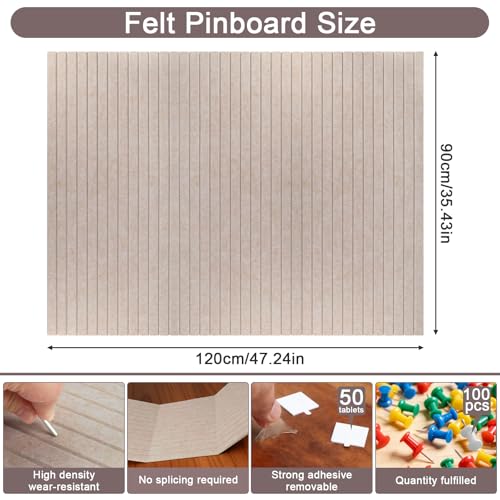 ddckj 120x90cm Große Filz Pinnwand Selbstklebend Dekorative Pinnwand aus Filz mit 100 Reißzwecke 0,9cm dick Faltbare Fototafel Bulletin Board Memo Boards auf Büro Hause Schule, Dunkles Kamelbraun