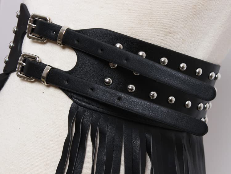 GRACEART Women's Fashion Punk Fringe Tassel Skirt Belt Vintage Gothic Gypsy PU Leather Waistband4