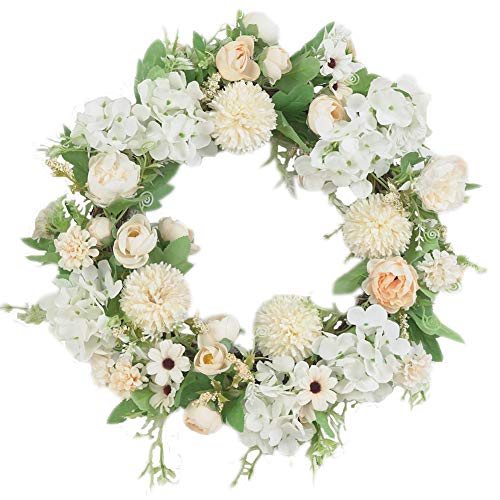 Palmhill 16" Door Wreaths, Artificial Peony Hydrangea White Flower Front Door Wreaths