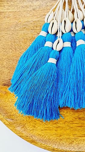 Image of Zippy Flora Handmade Cotton Tassels with Cowrie Shells for DIY & Crafts Project, Pack of 10 (Firozi)