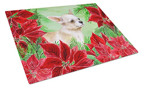 Caroline’s Treasures CK1345LCB Chihuahua Leg Up Poinsettas Tabla de cortar, cristal, multicolor