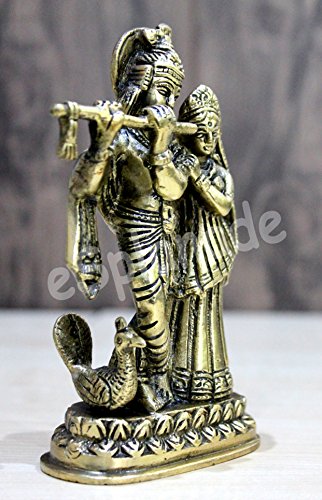 StonKraft Brass Marble Radha Krishna Radha (6" Brass), Golden - Image 2