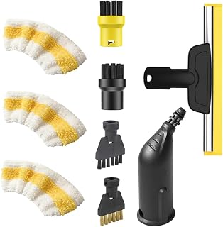 Zubehör für Kärcher Dampfreiniger 9-teiliges Set, Kompatibel mit Kärcher Dampfreiniger Zubehör SC1 SC2 SC3 SC4 SC5,Mundstück Düse, Rundbürste, Fugenbürsten, Fensterabzieher, Mikrofaser-Tuch