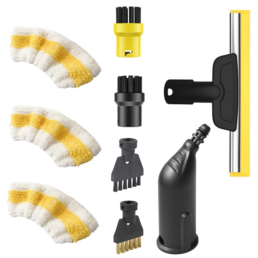 Kärcher Lot de 9 accessoires pour nettoyeur vapeur Kärcher SC1 SC2 SC3 SC4 SC5, buse d'embout, brosse ronde, brosses à joints, raclette de fenêtre, chiffon en microfibre