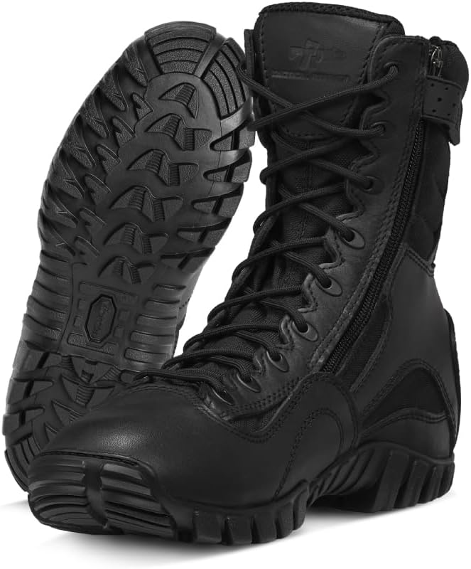 Belleville Khyber TR960Z 8" Lightweight Black Tactical Boots for Men with Zipper - Designed for Police, EMS, and Security Personnel with Vibram Ibex Traction Outsole