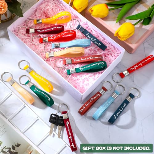Image of Fumete 24 Pcs Inspirational Keychain Gift Employee Appreciation Gift for Women Motivational Key Rings Thank You Keychain(Joyous Color)
