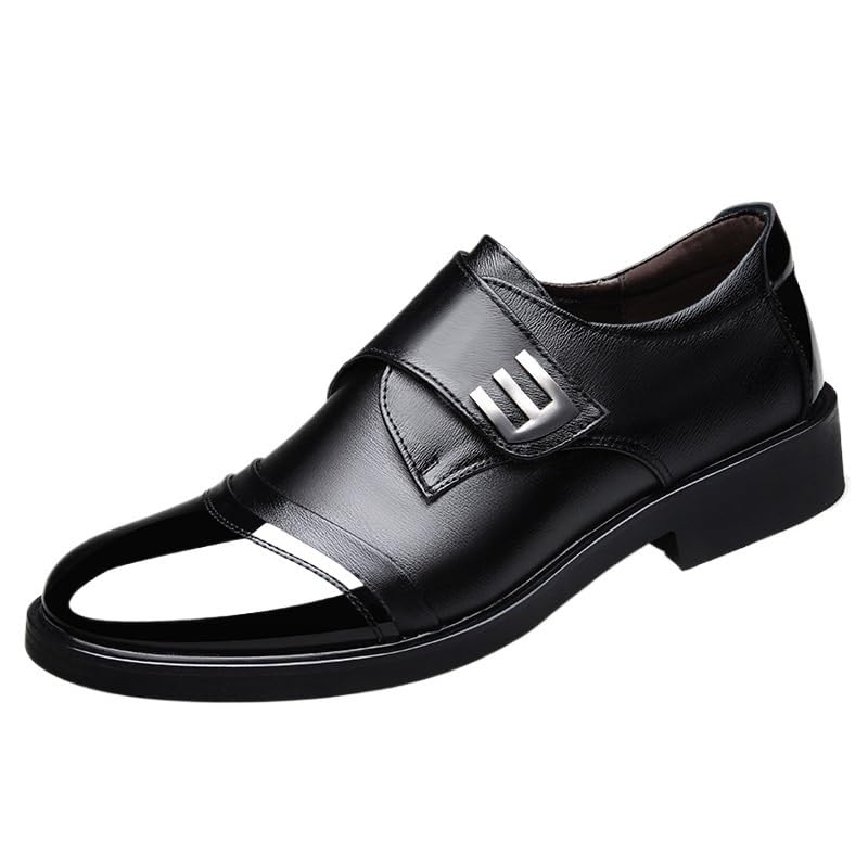 Monk Formal Shoes for Mens Classic Working Wedding Plain Toe Heel Non Slip Anti-Slip Low Top Rubber Sole Business Leather Slip On