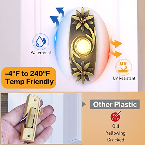 Heavy Duty Metal Doorbell Push Button, Antique Brass Bronze Wired Doorbell Button Led Lighted Up Doorbell For Home Front Door (Antique Brass) #TOP1