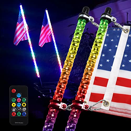 2Pcs 3Ft Led Whip Lights, Novsight 360° Spiral Rgb Led Chasing Whip Light With Flag Remote Control For Utv Atv Antenna Waterproof Warning Lighted For Offroad Rzr Buggy Dune Can-Am Polaris Truck #TOP14