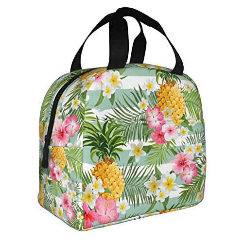 VOOHDDY Pineapple Tropical Summer Insulated Lunch Bag For Women Reusable Lunch Box Container Waterproof Portable Cooler Thermal Tote Bag For Work Office Picnic Beach Travel