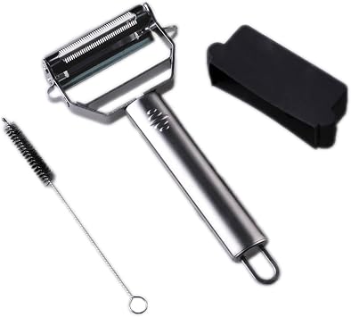 Vegetable Peeler, Julienne Peelers and Slicer 2 in 1 Blade Dual Fruit Potato Cutter Slicer for Making Salads and Veggie Nolles with Brush ColorSliver