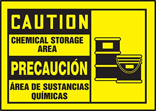 Étiquette Chemical Storage Area en vinyle adhésif jaune et noir pour local technique